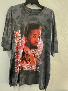adidas Gray Tie-Dye Short Sleeve Tee with Red Graphic